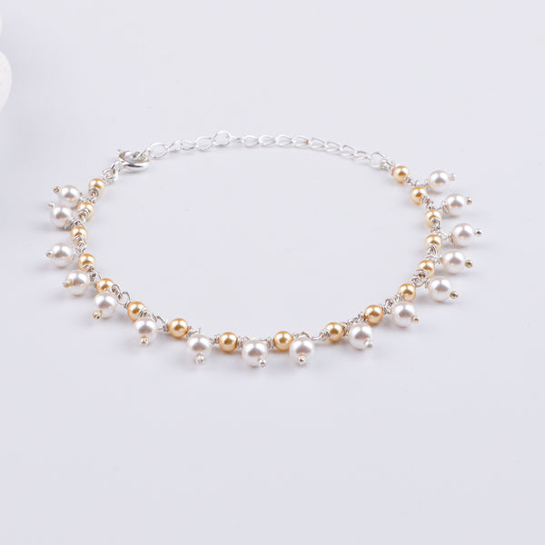 White & Golden Pearl Silver Bracelet (Project Handmade)