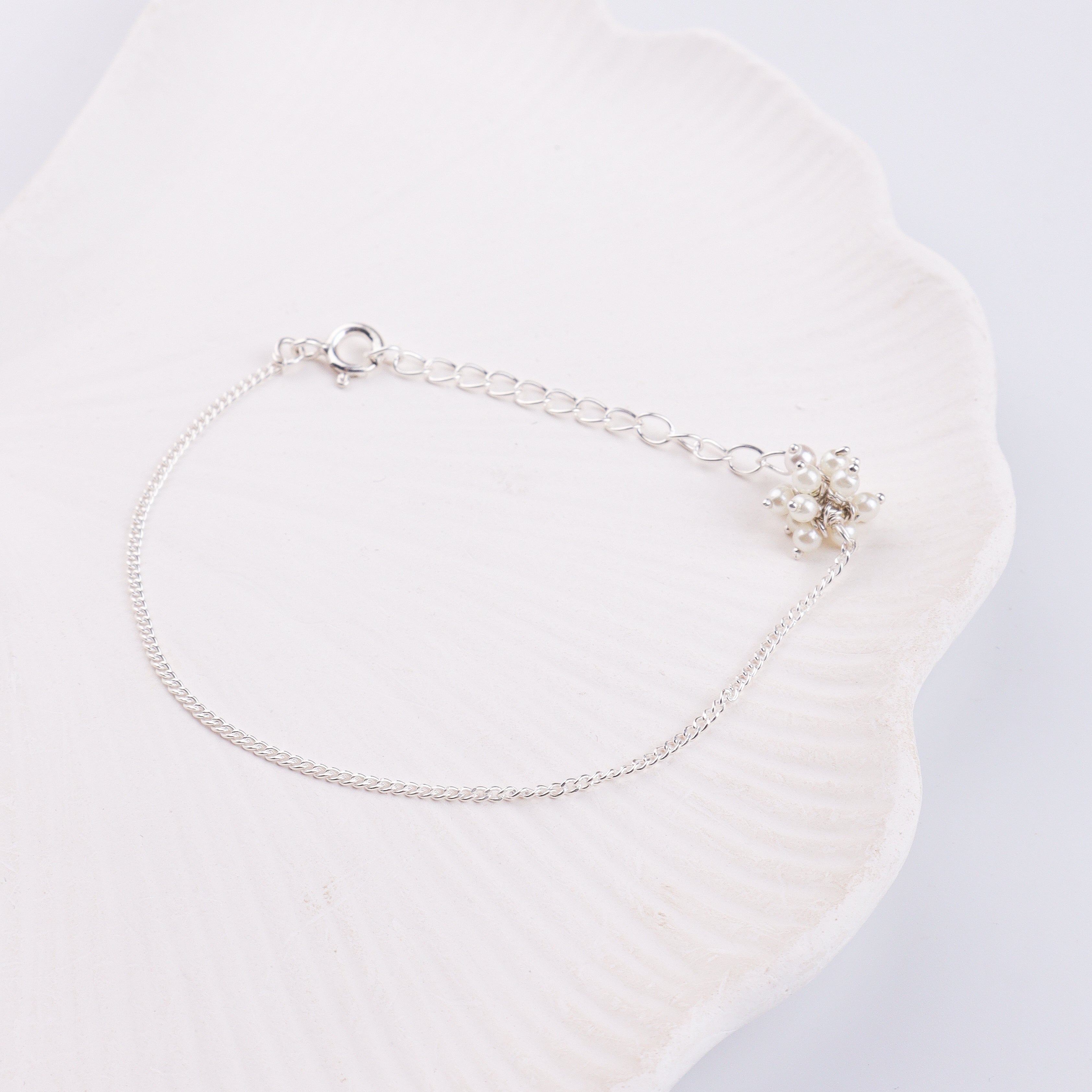 Pearl Bunch Silver Chain Bracelet (Project Handmade)