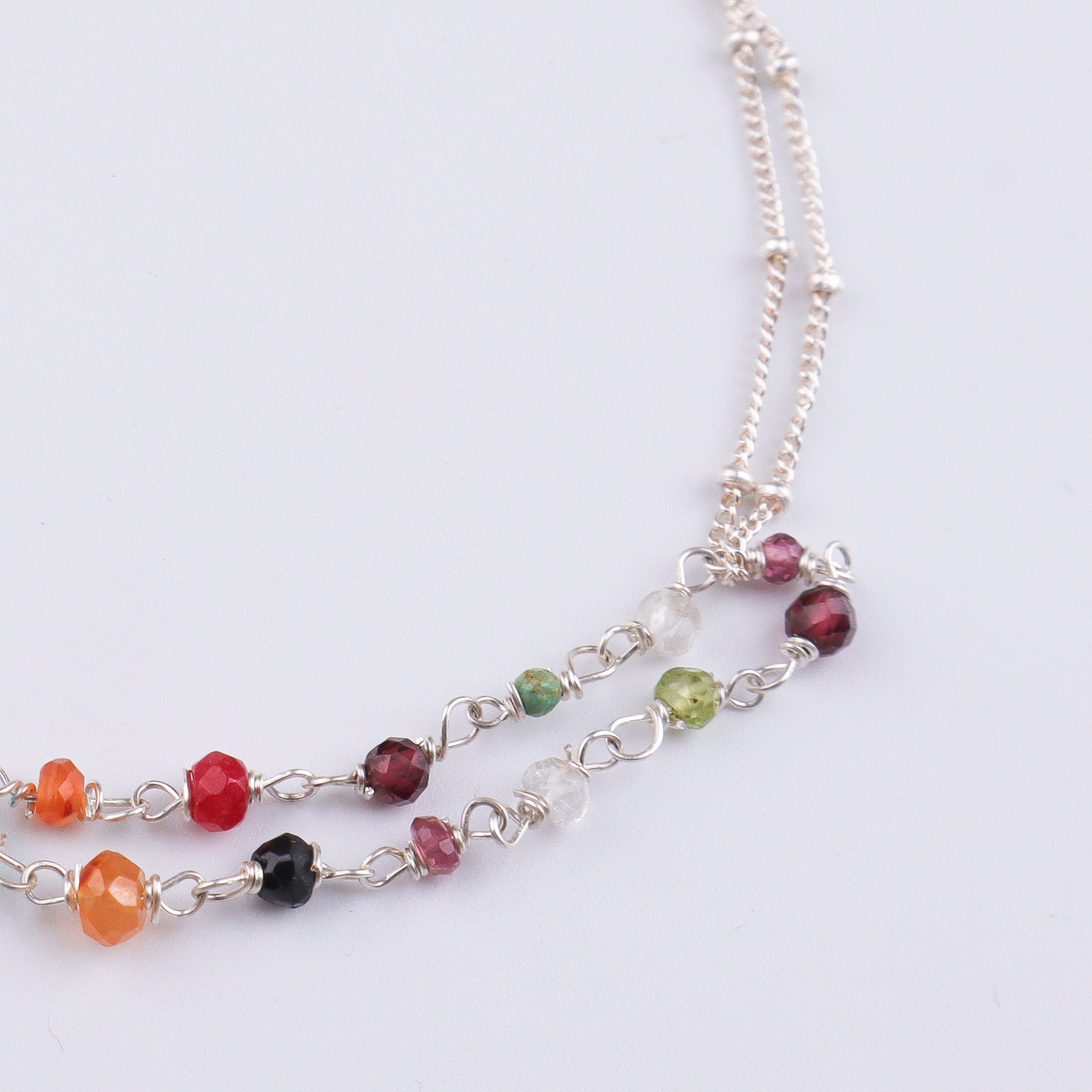 Multicolor Stone Silver Chain Bracelet (Project Handmade)