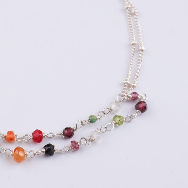 Multicolor Stone Silver Chain Bracelet (Project Handmade)