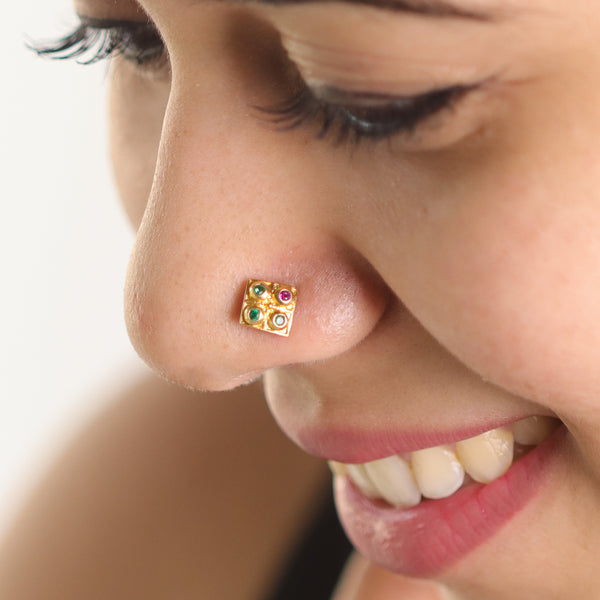 Silver Nakshatra Nose pin (Pierced, Gold Plated)