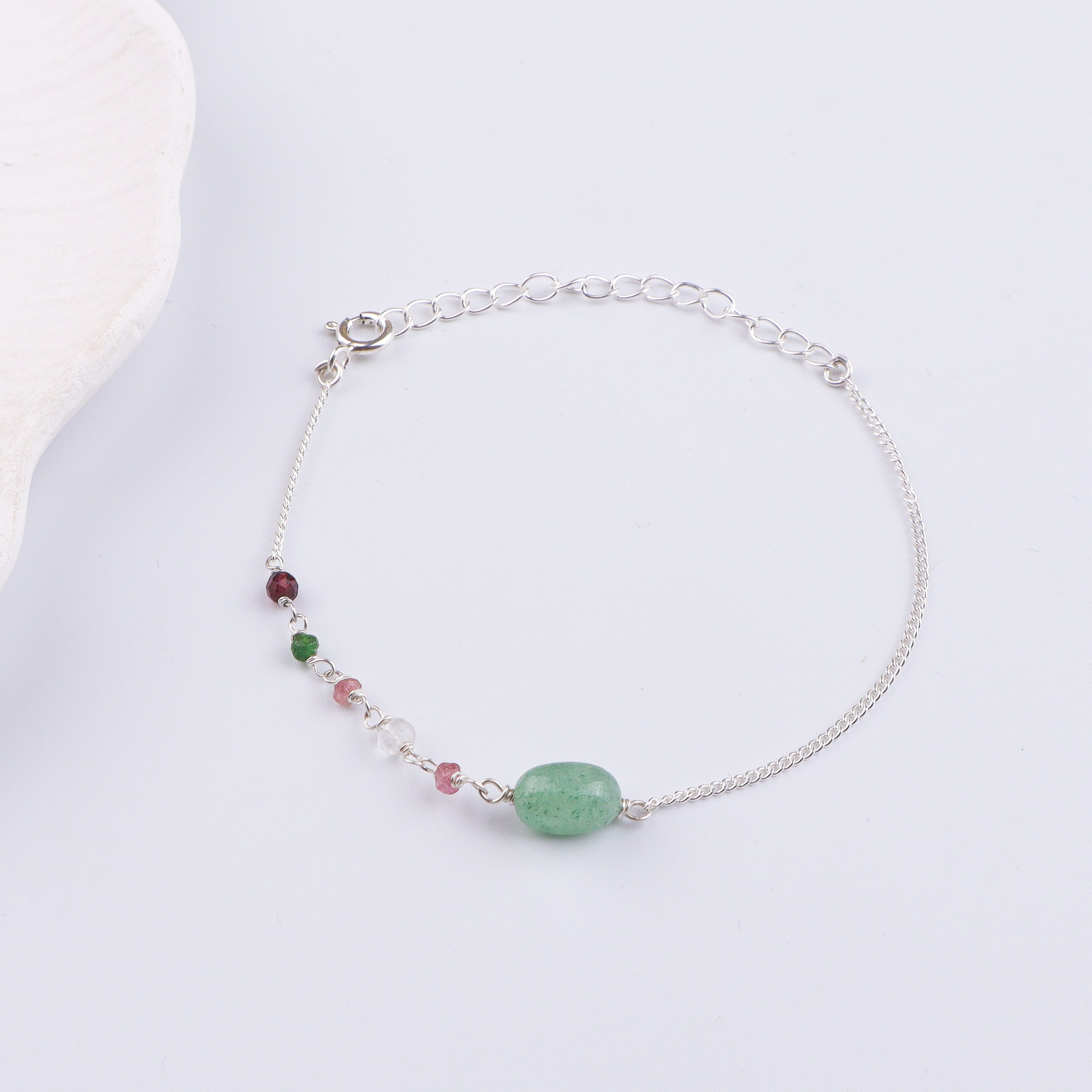 Russian Quartz & Multicolor Stone Silver Chain Bracelet (Project Handmade)