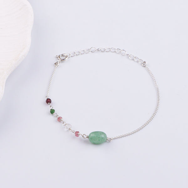 Russian Quartz & Multicolor Stone Silver Chain Bracelet (Project Handmade)