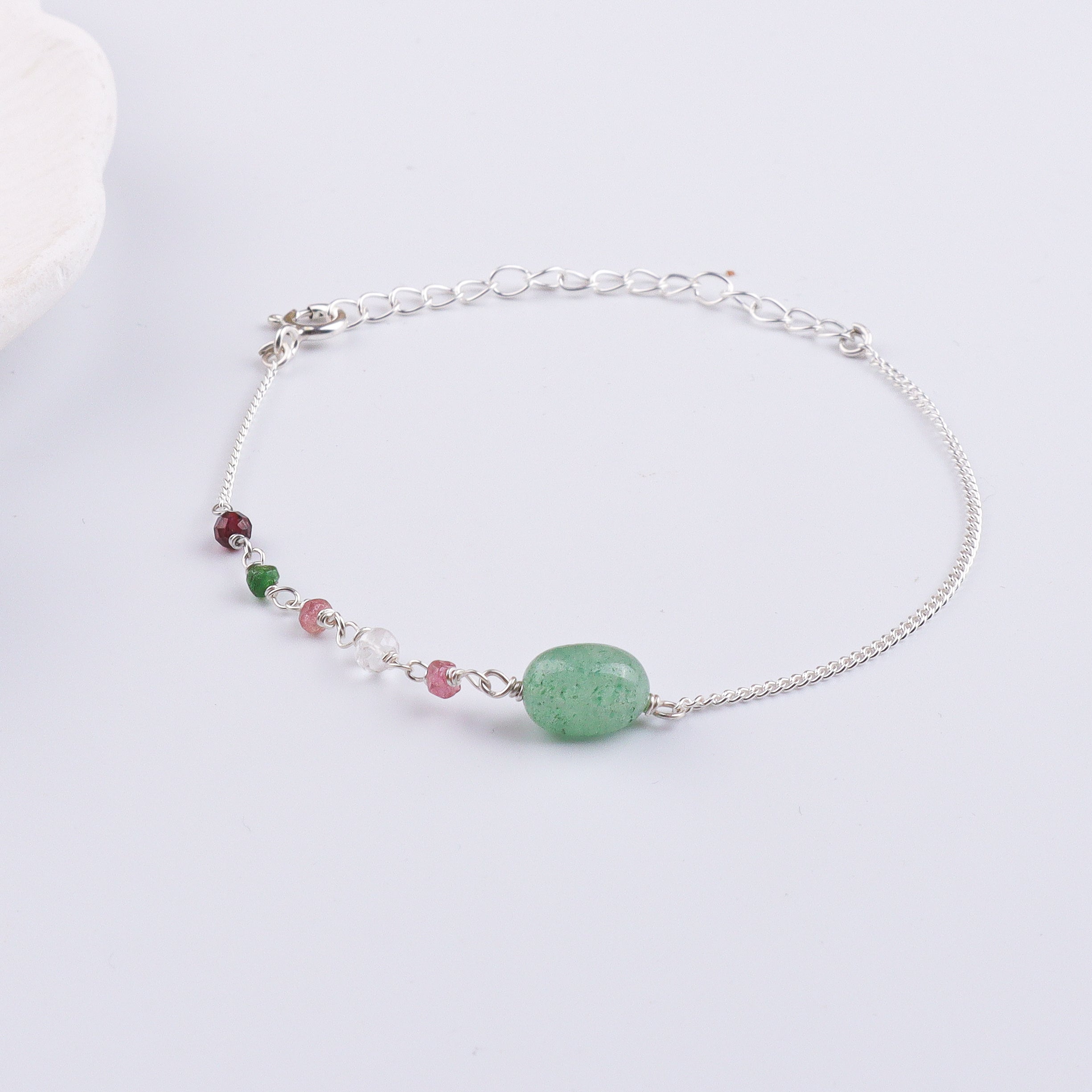 Russian Quartz & Multicolor Stone Silver Chain Bracelet (Project Handmade)