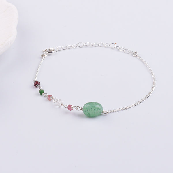 Russian Quartz & Multicolor Stone Silver Chain Bracelet (Project Handmade)