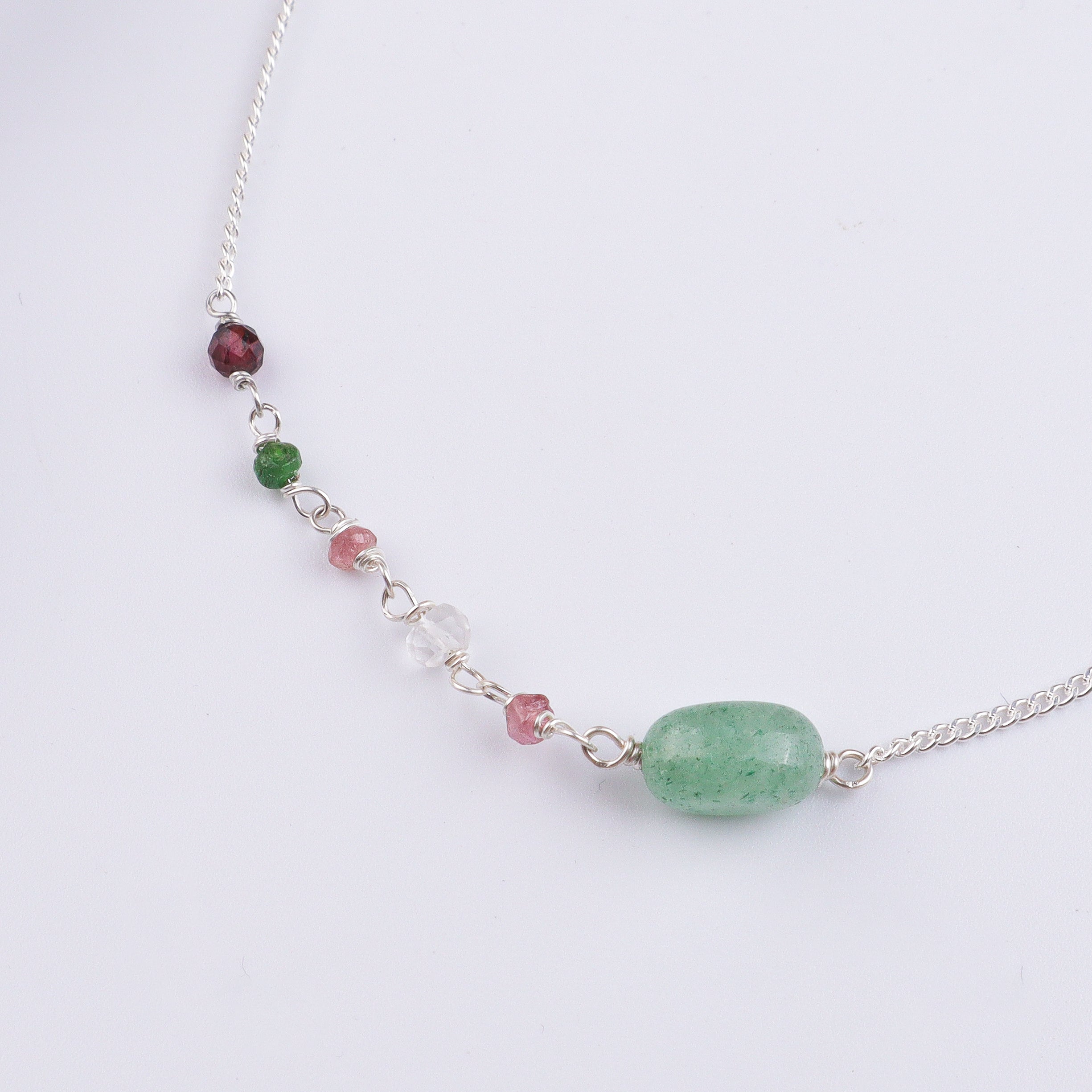 Russian Quartz & Multicolor Stone Silver Chain Bracelet (Project Handmade)