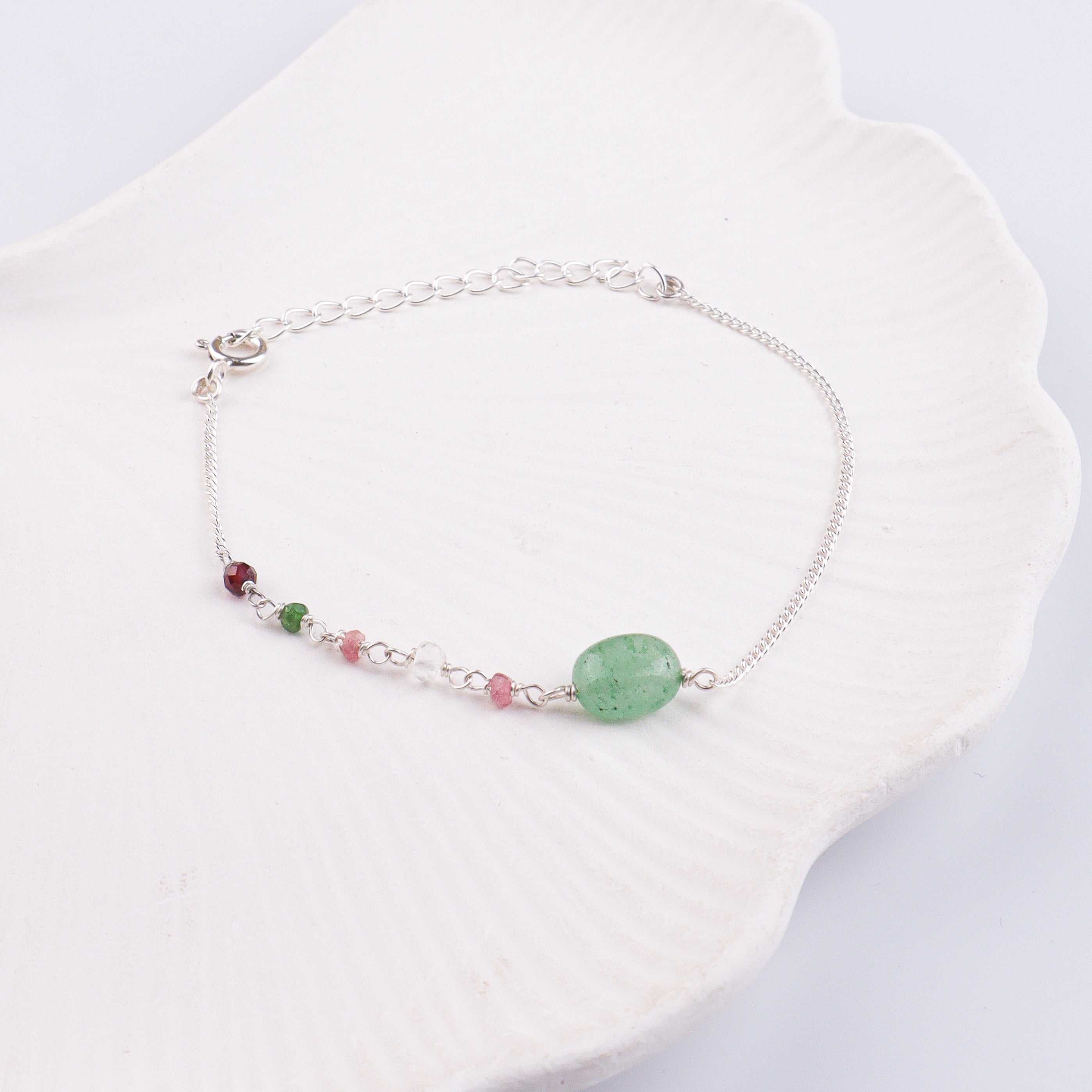 Russian Quartz & Multicolor Stone Silver Chain Bracelet (Project Handmade)
