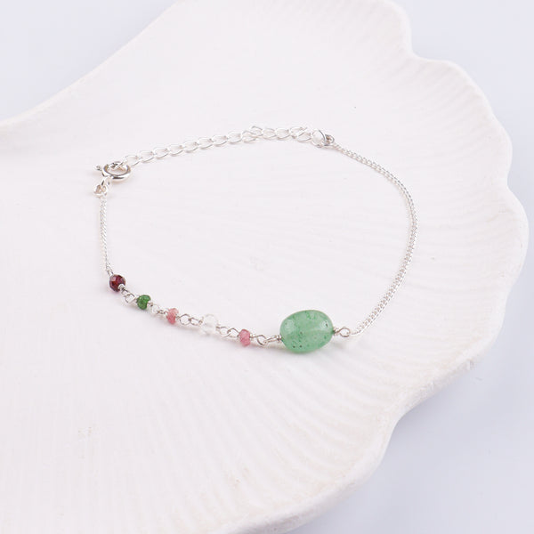Russian Quartz & Multicolor Stone Silver Chain Bracelet (Project Handmade)
