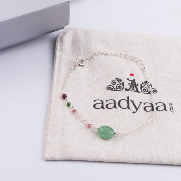 Russian Quartz & Multicolor Stone Silver Chain Bracelet (Project Handmade)