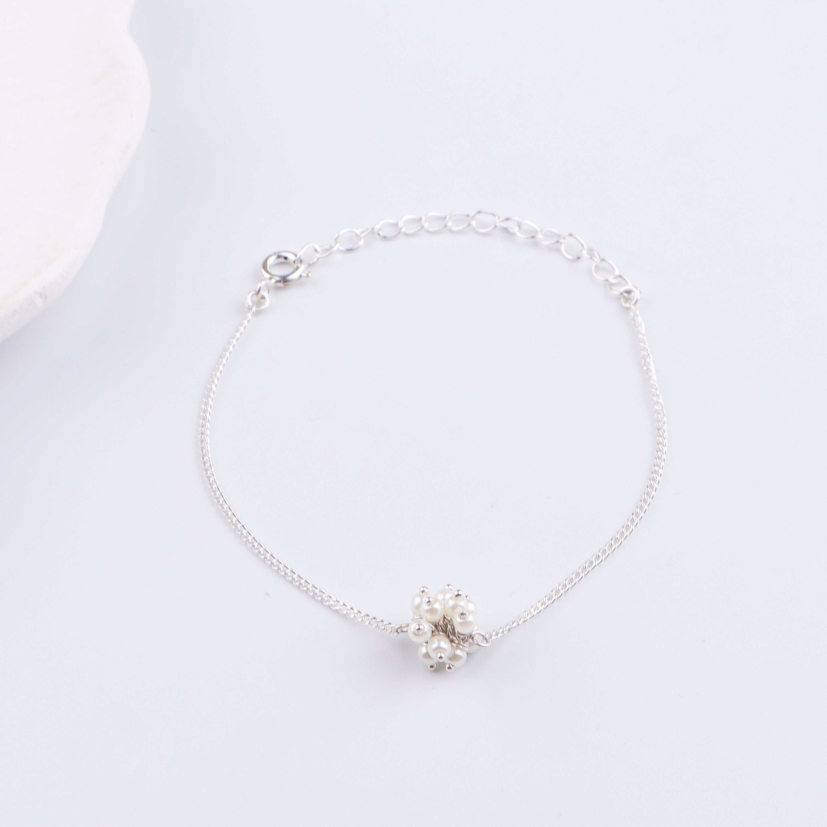 Pearl Bunch Silver Chain Bracelet (Project Handmade)