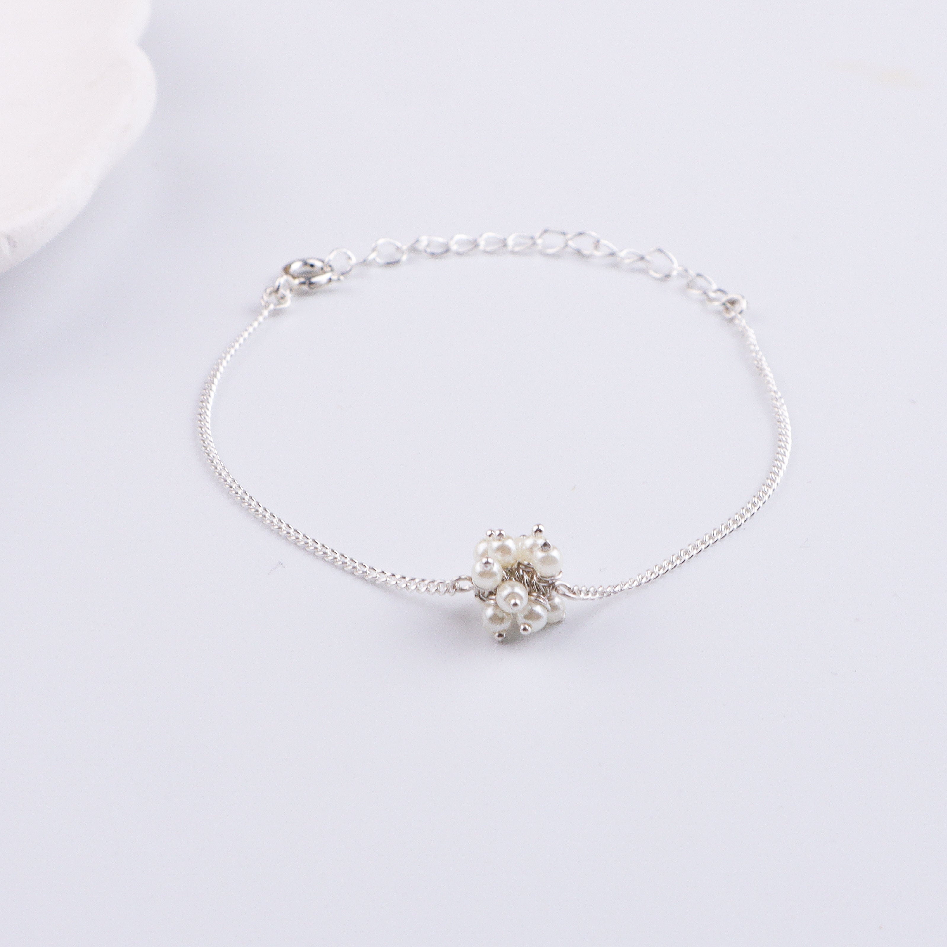 Pearl Bunch Silver Chain Bracelet (Project Handmade)