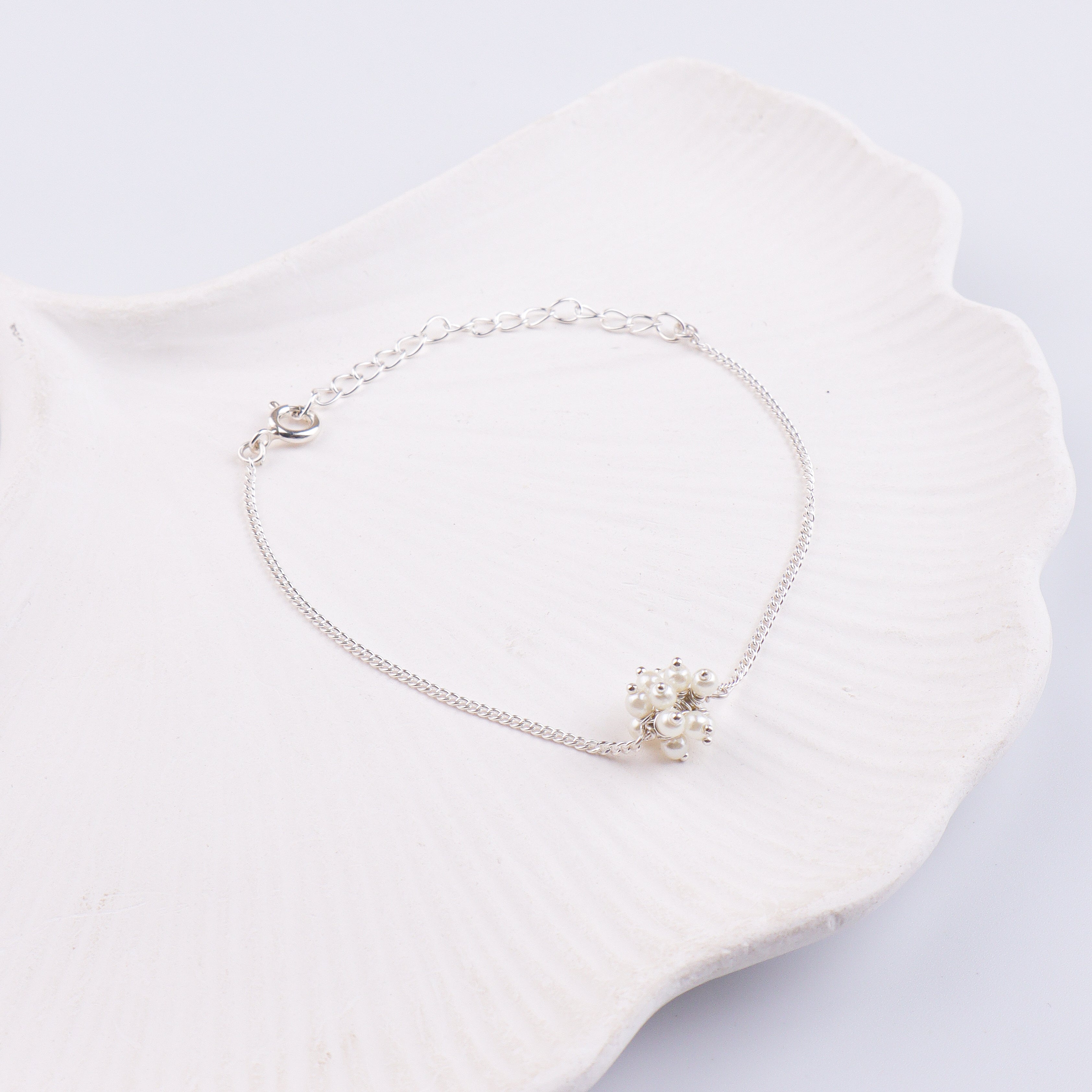 Pearl Bunch Silver Chain Bracelet (Project Handmade)