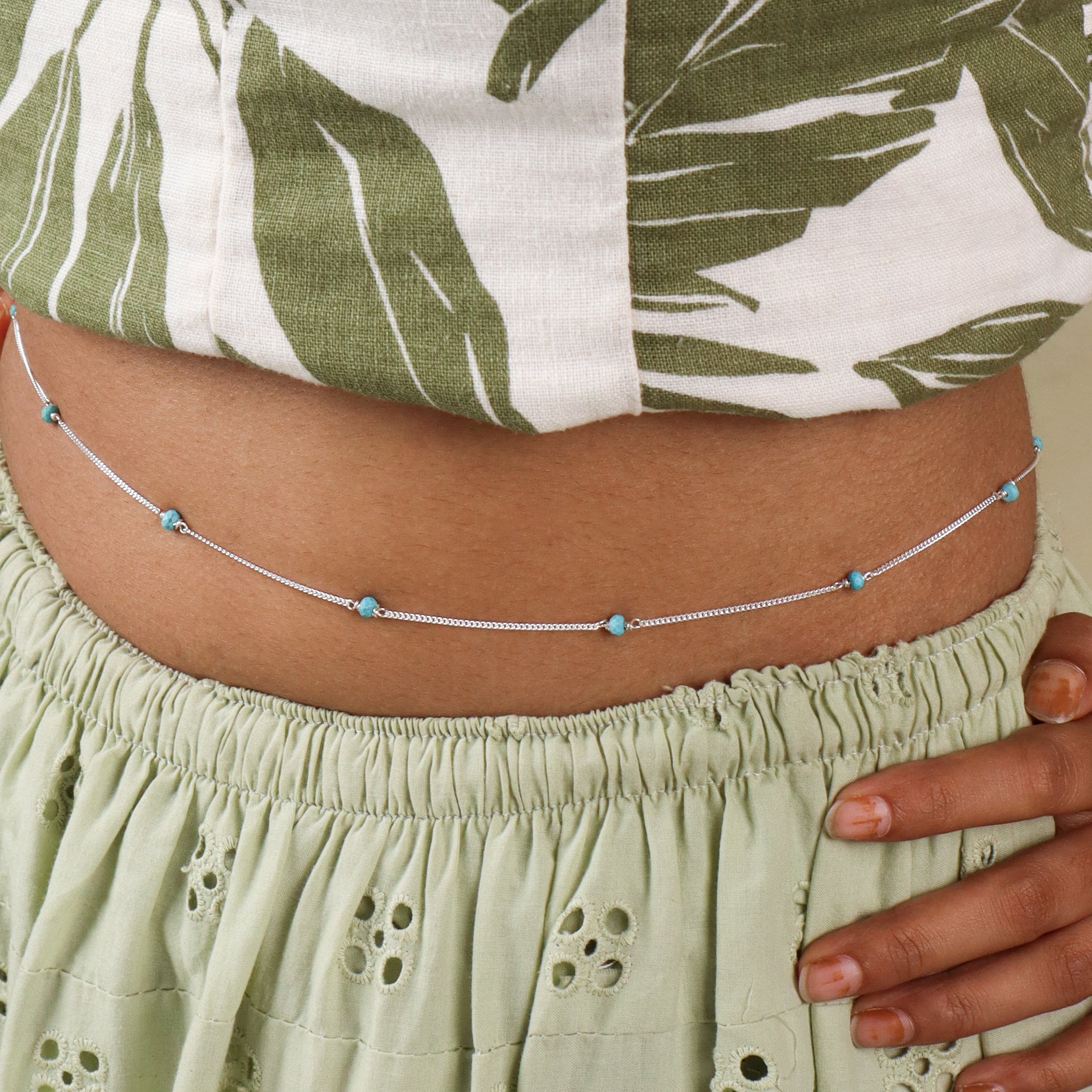 Silver Waist Chain with Turquoise