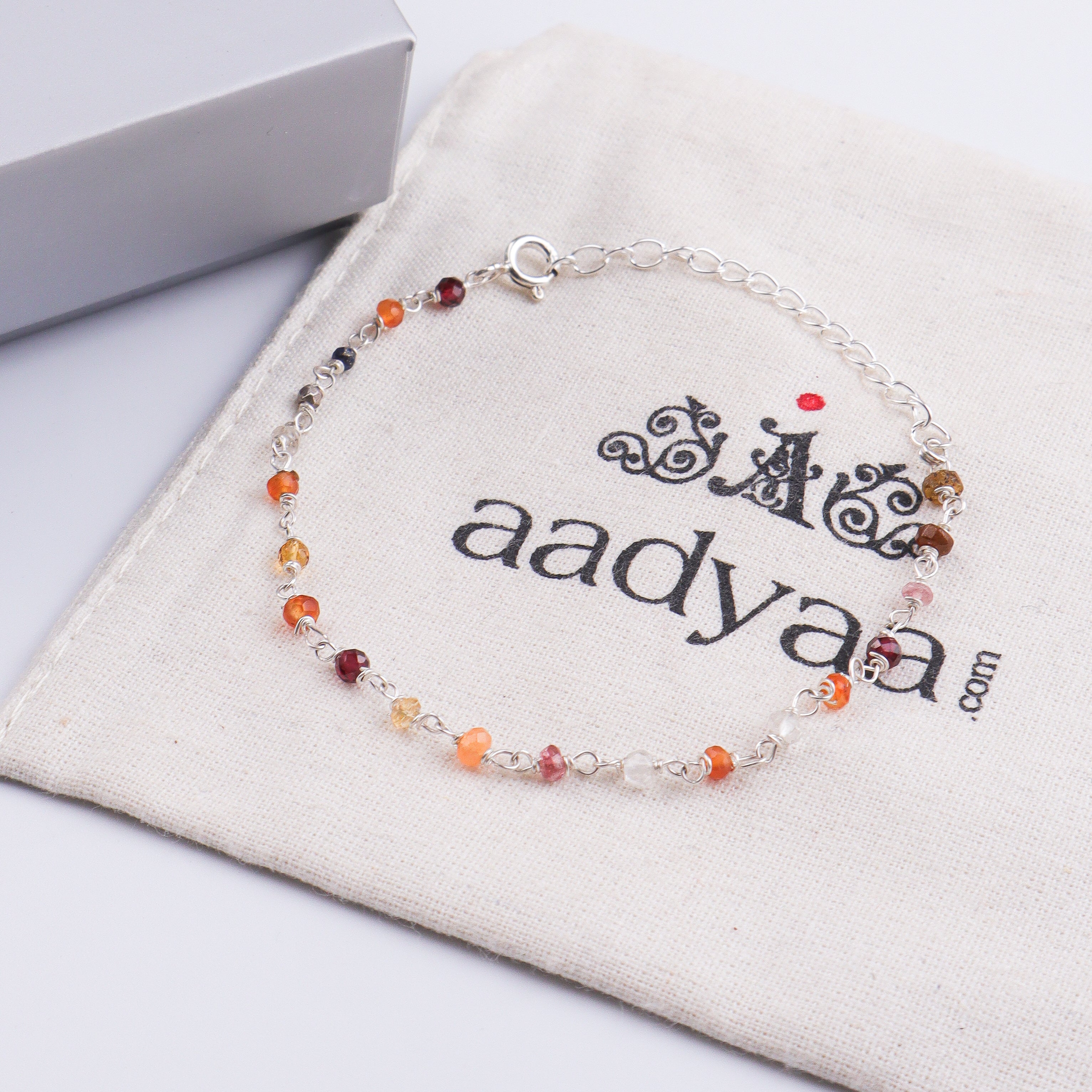 Multicolor Stone Silver Bracelet (Project Handmade)