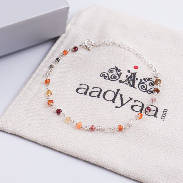 Multicolor Stone Silver Bracelet (Project Handmade)