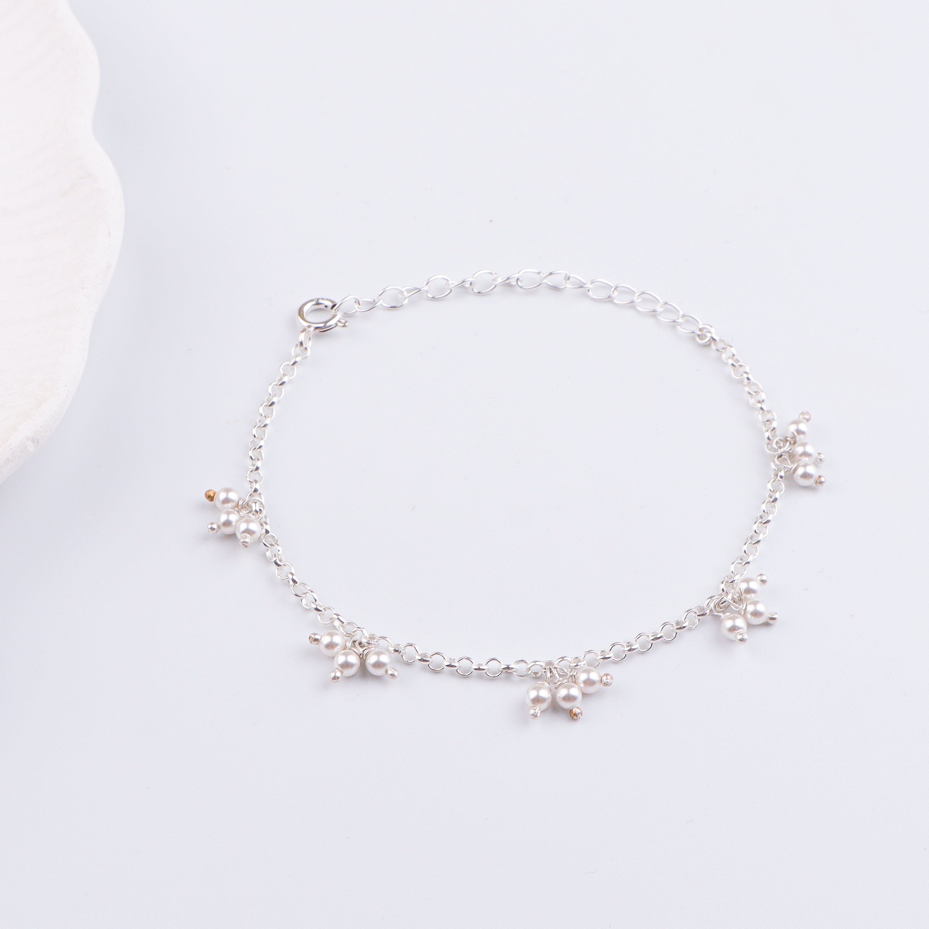 Pearl Bunch Silver Chain Bracelet (Project Handmade)