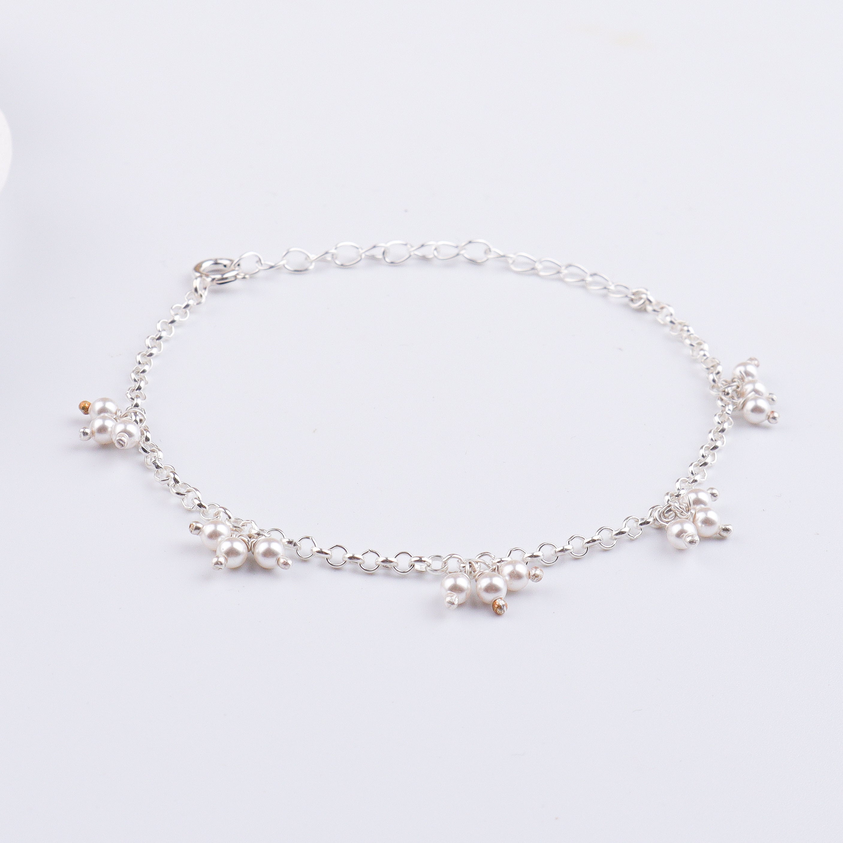 Pearl Bunch Silver Chain Bracelet (Project Handmade)