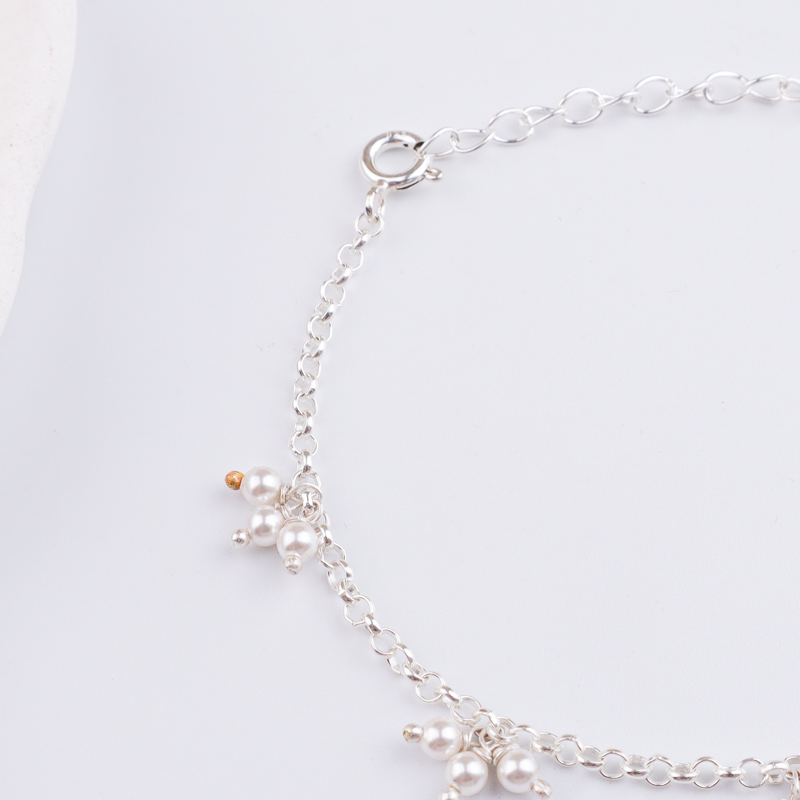 Pearl Bunch Silver Chain Bracelet (Project Handmade)