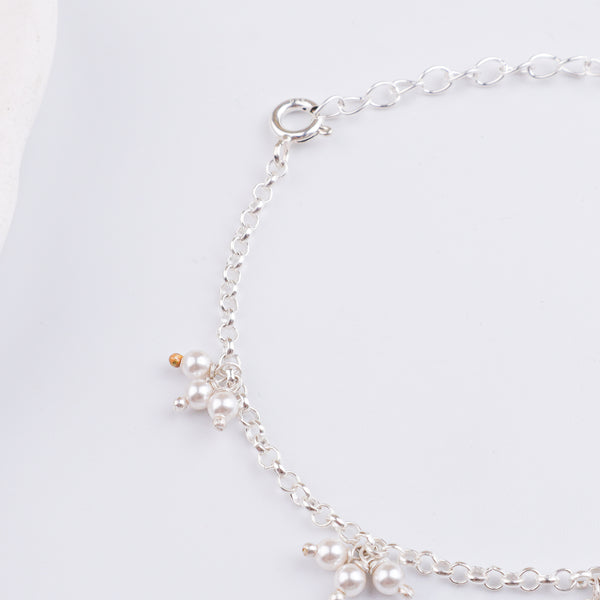 Pearl Bunch Silver Chain Bracelet (Project Handmade)