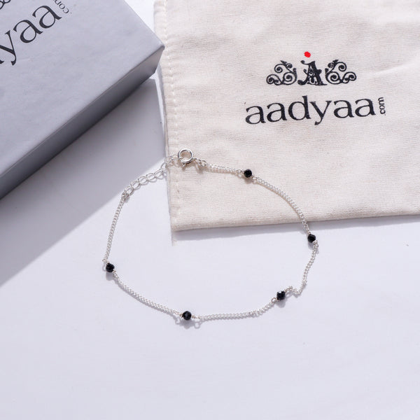 Silver Spinel minimalist bracelet with black beads on silver chain