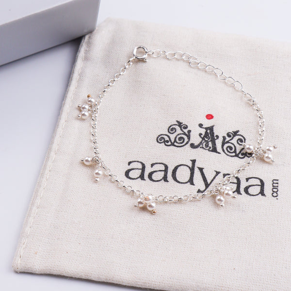 Pearl Bunch Silver Chain Bracelet (Project Handmade)