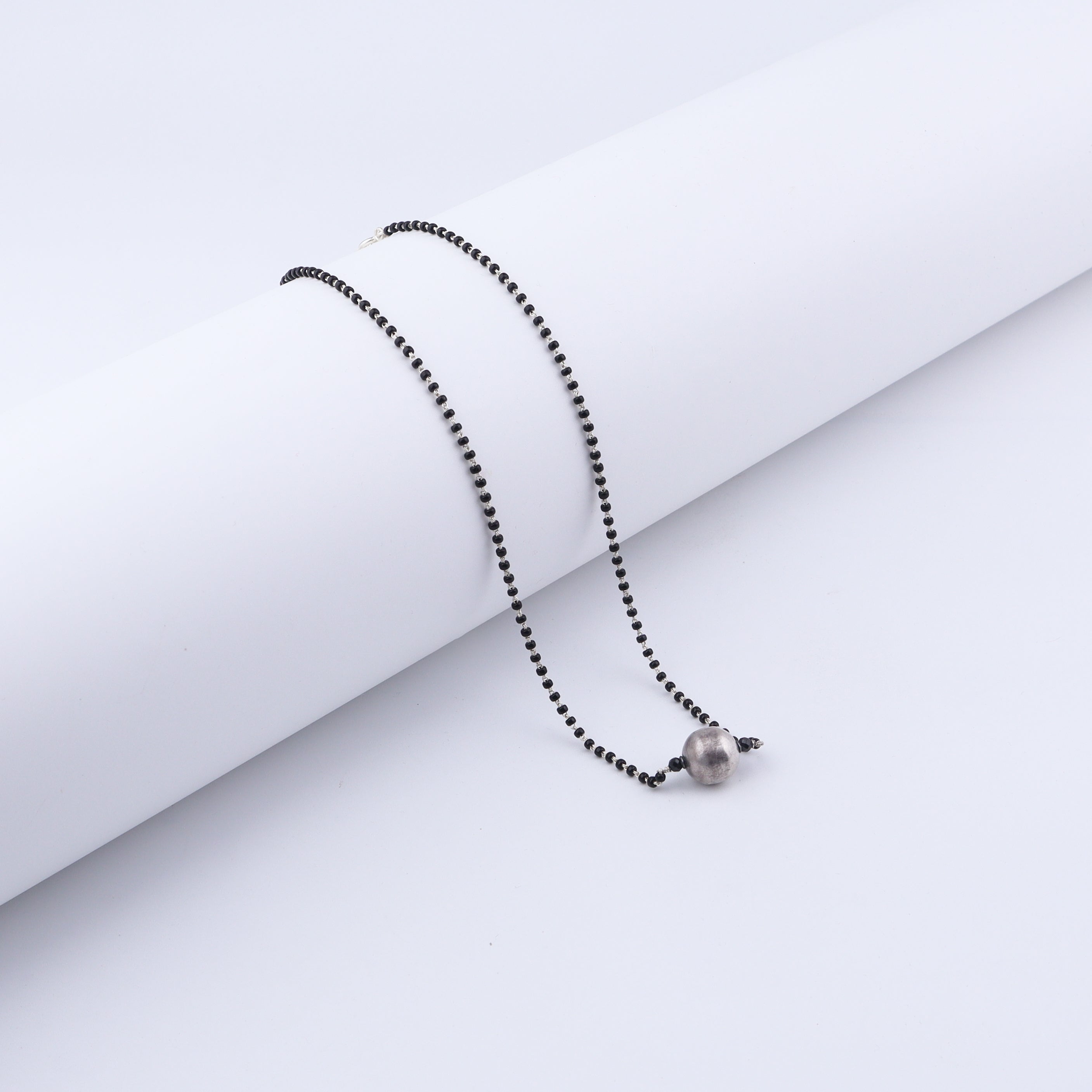 Silver Black Beads Chain Tribal Motif Mangalsutra