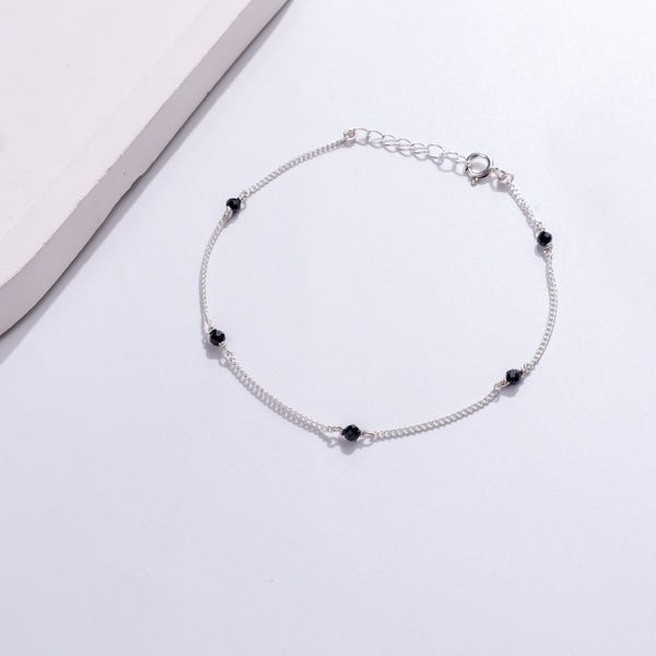 Silver Spinel Mangalsutra Bracelet with black beads