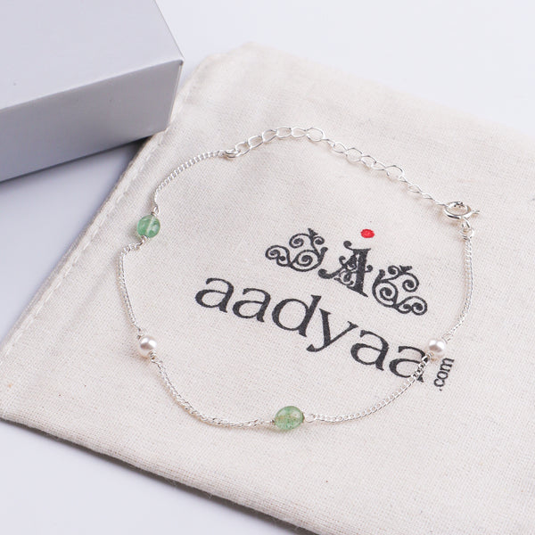 Russian Quartz & Pearl Silver Chain Bracelet (Project Handmade)