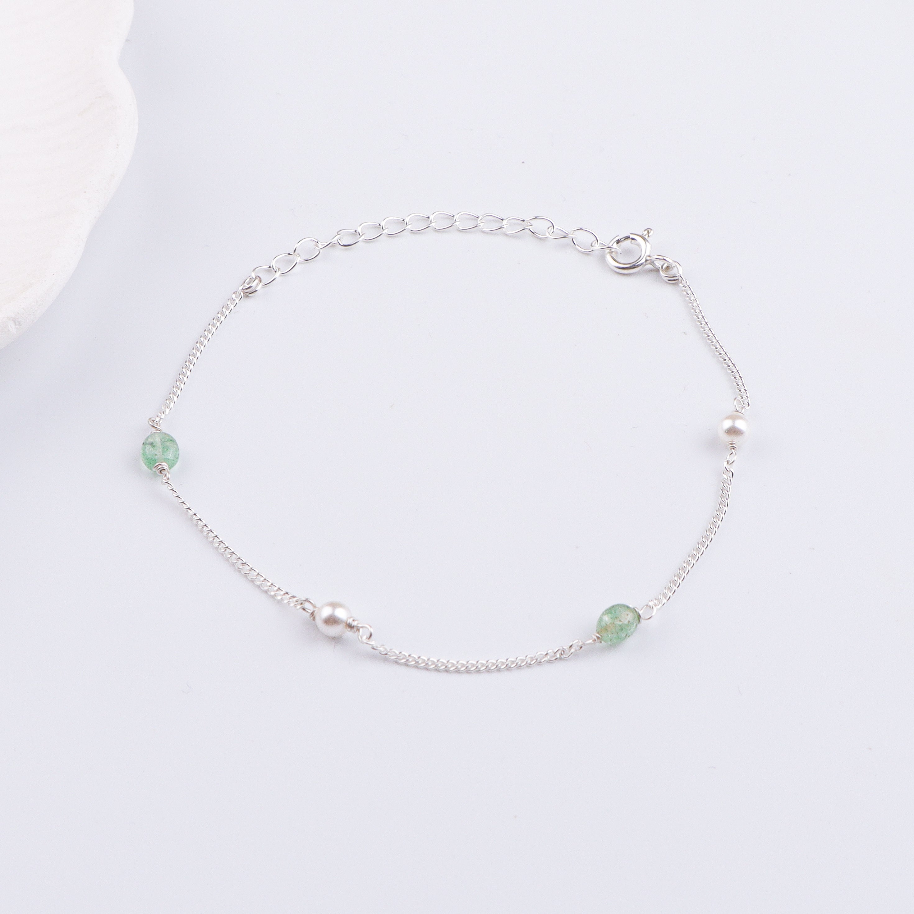 Russian Quartz & Pearl Silver Chain Bracelet (Project Handmade)