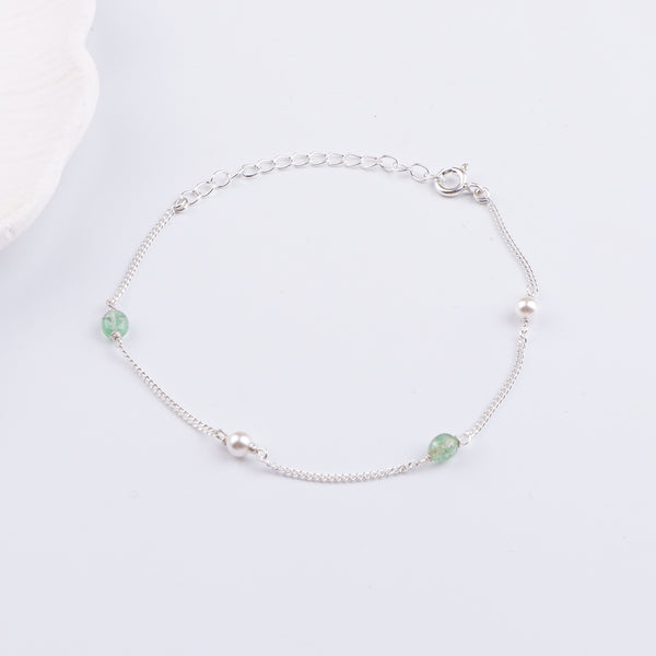 Russian Quartz & Pearl Silver Chain Bracelet (Project Handmade)