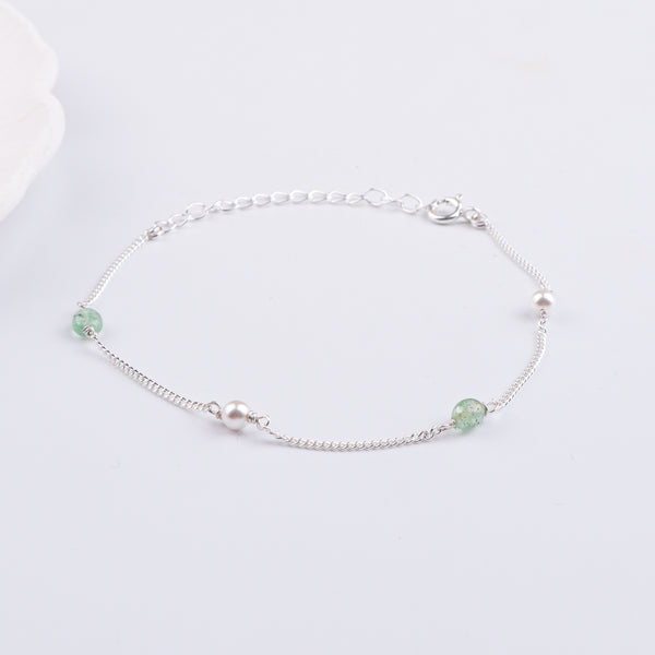 Russian Quartz & Pearl Silver Chain Bracelet (Project Handmade)