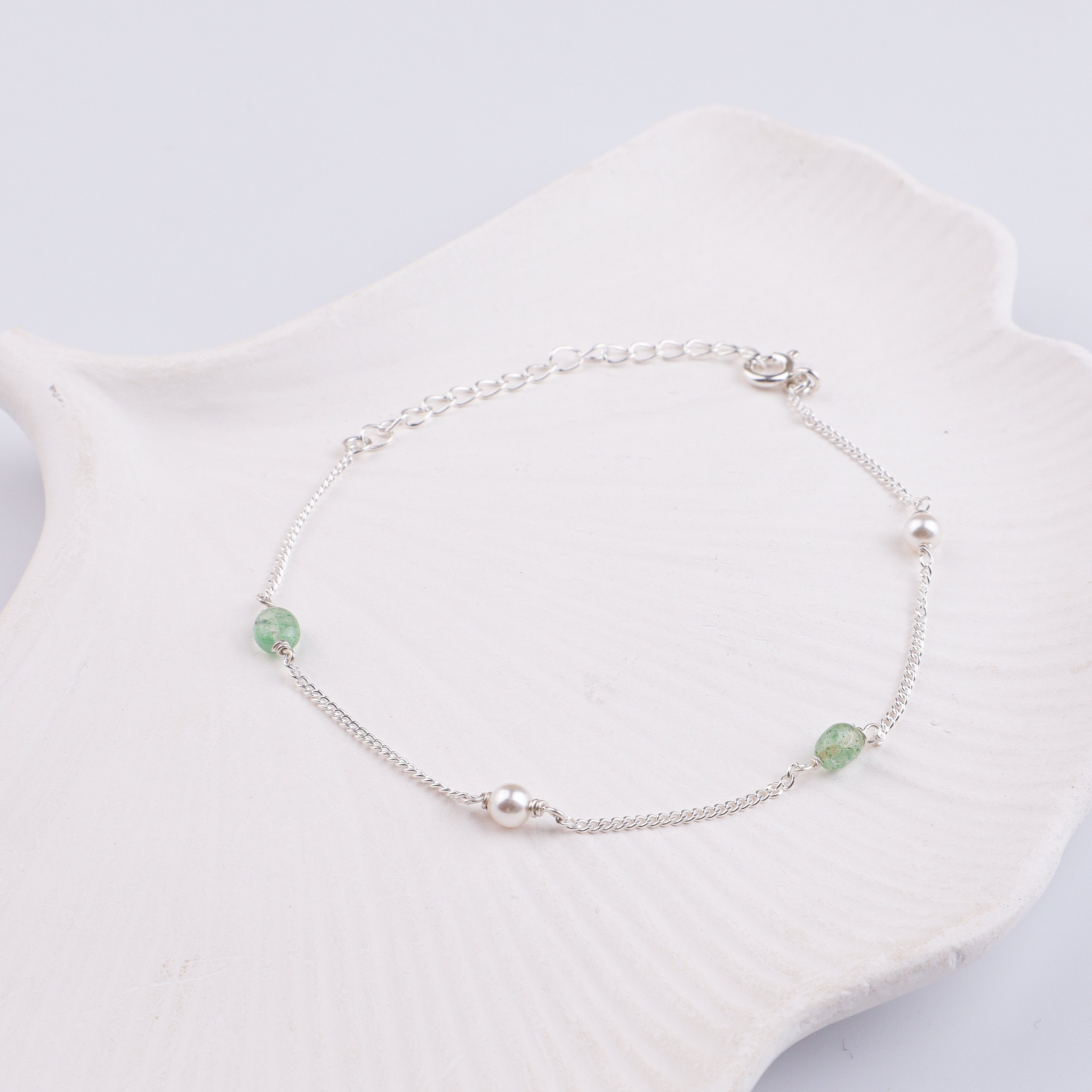 Russian Quartz & Pearl Silver Chain Bracelet (Project Handmade)