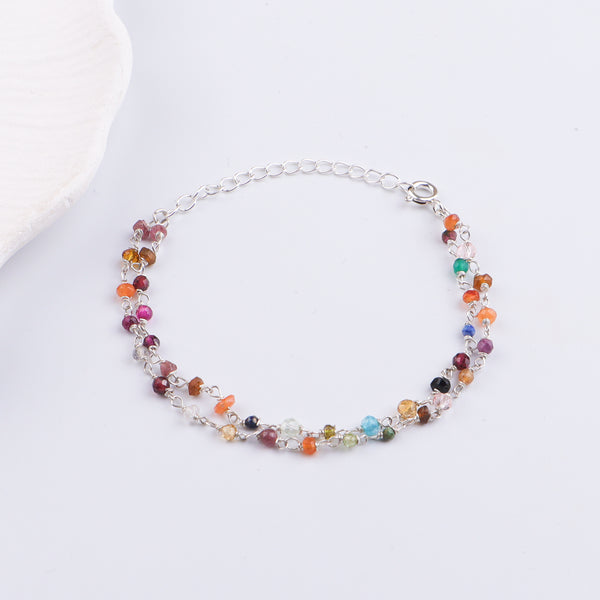 Two Layered Multicolor Stone Silver Bracelet (Project Handmade)