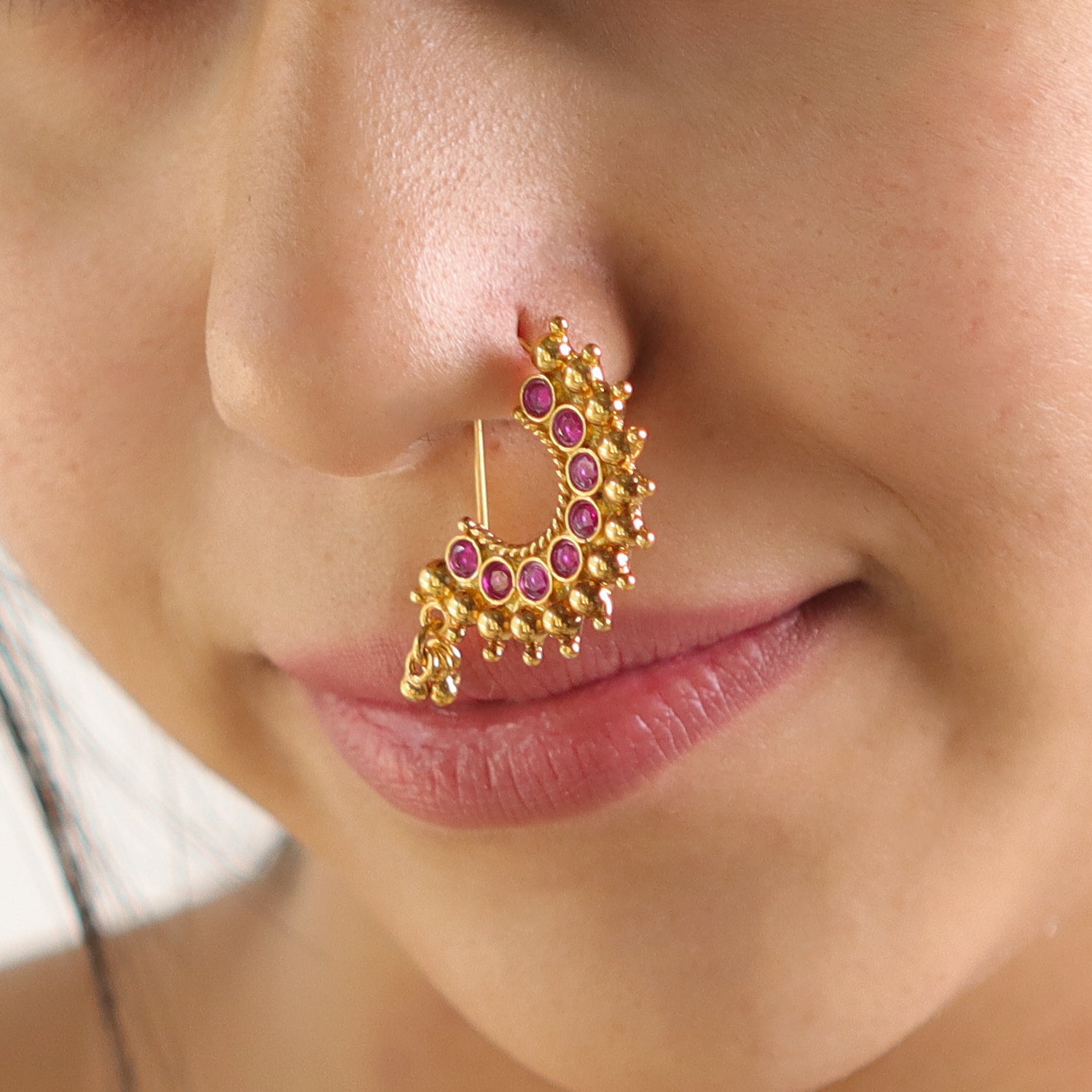 Karwar Nath : Pink (Left, Pierced) |  92.5 Silver | 22K Gold Plated