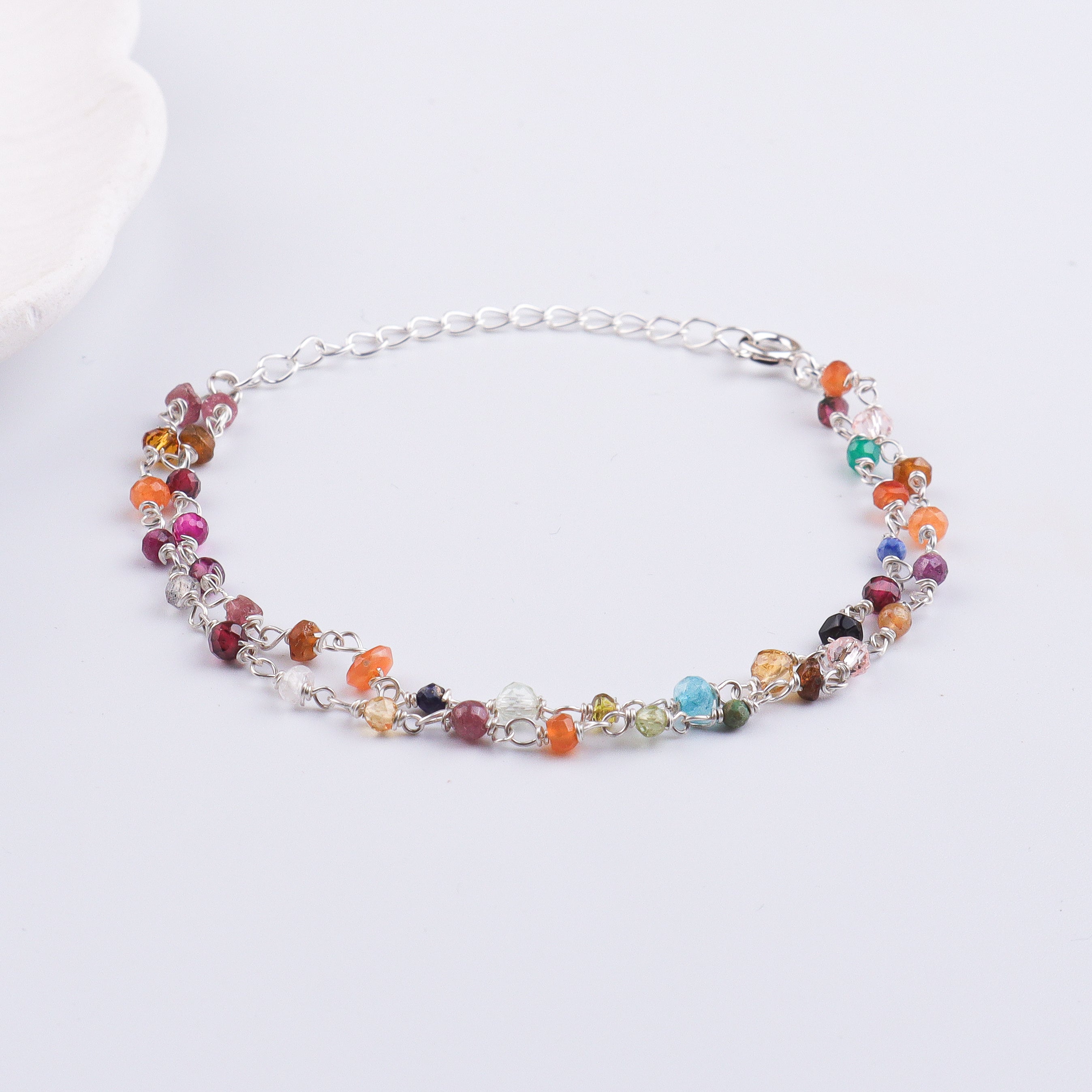 Two Layered Multicolor Stone Silver Bracelet (Project Handmade)