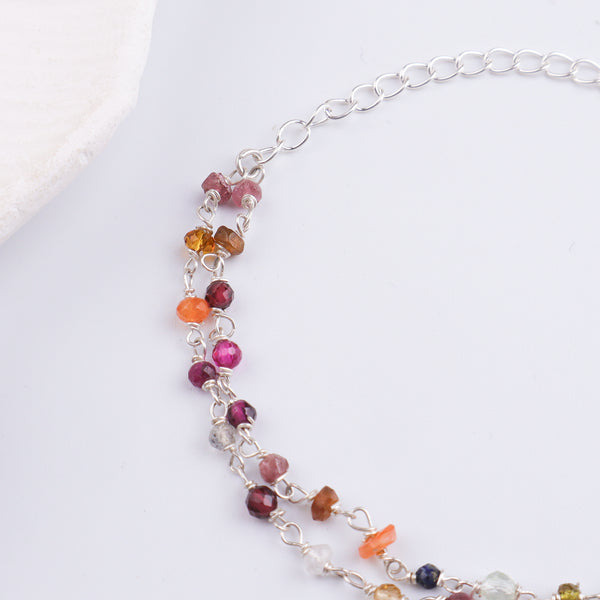 Two Layered Multicolor Stone Silver Bracelet (Project Handmade)