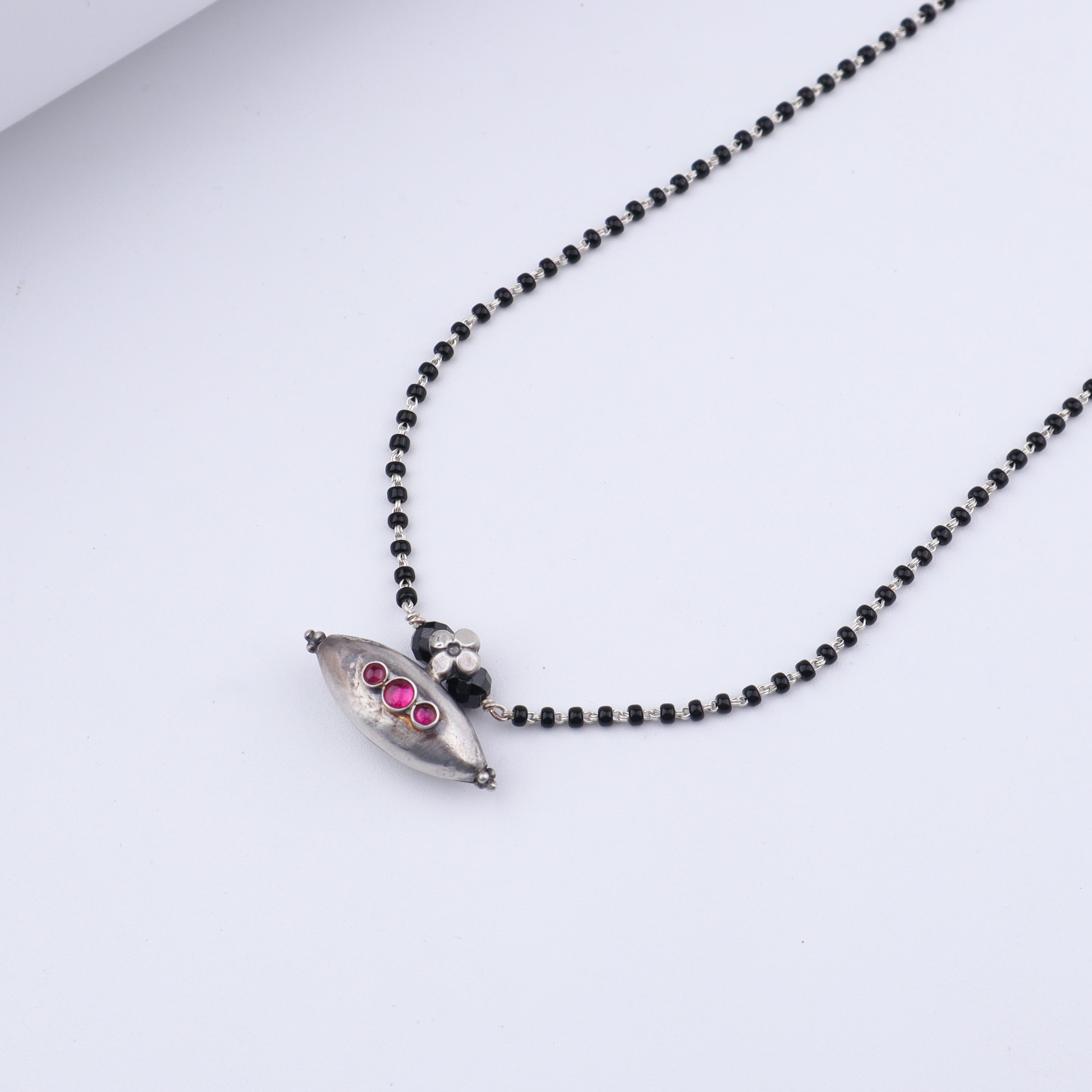 Silver Black Beads Chain Tribal Motif Mangalsutra