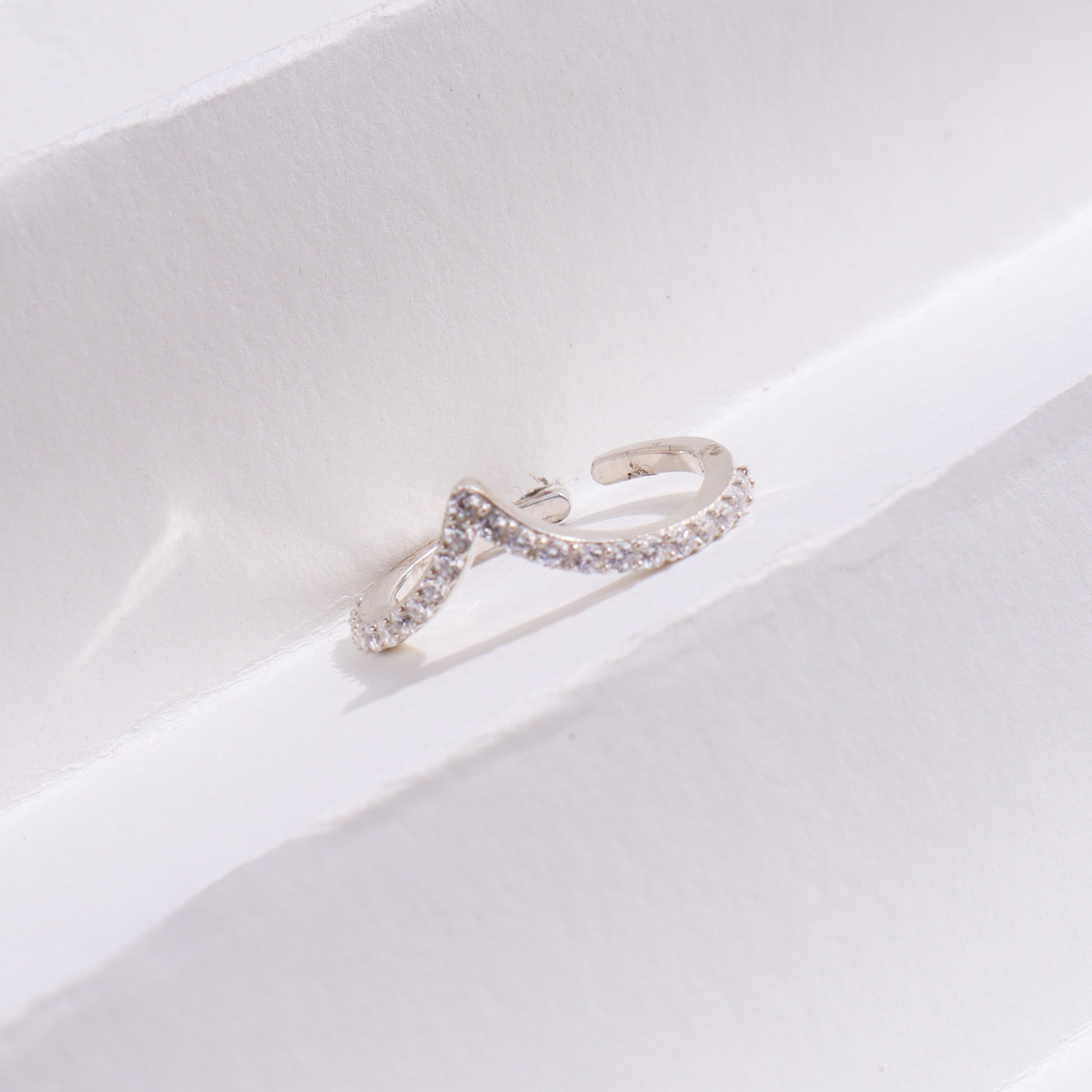 Silver CZ V Ring with sparkling stones