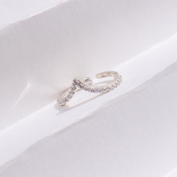 Silver CZ V Ring with sparkling stones