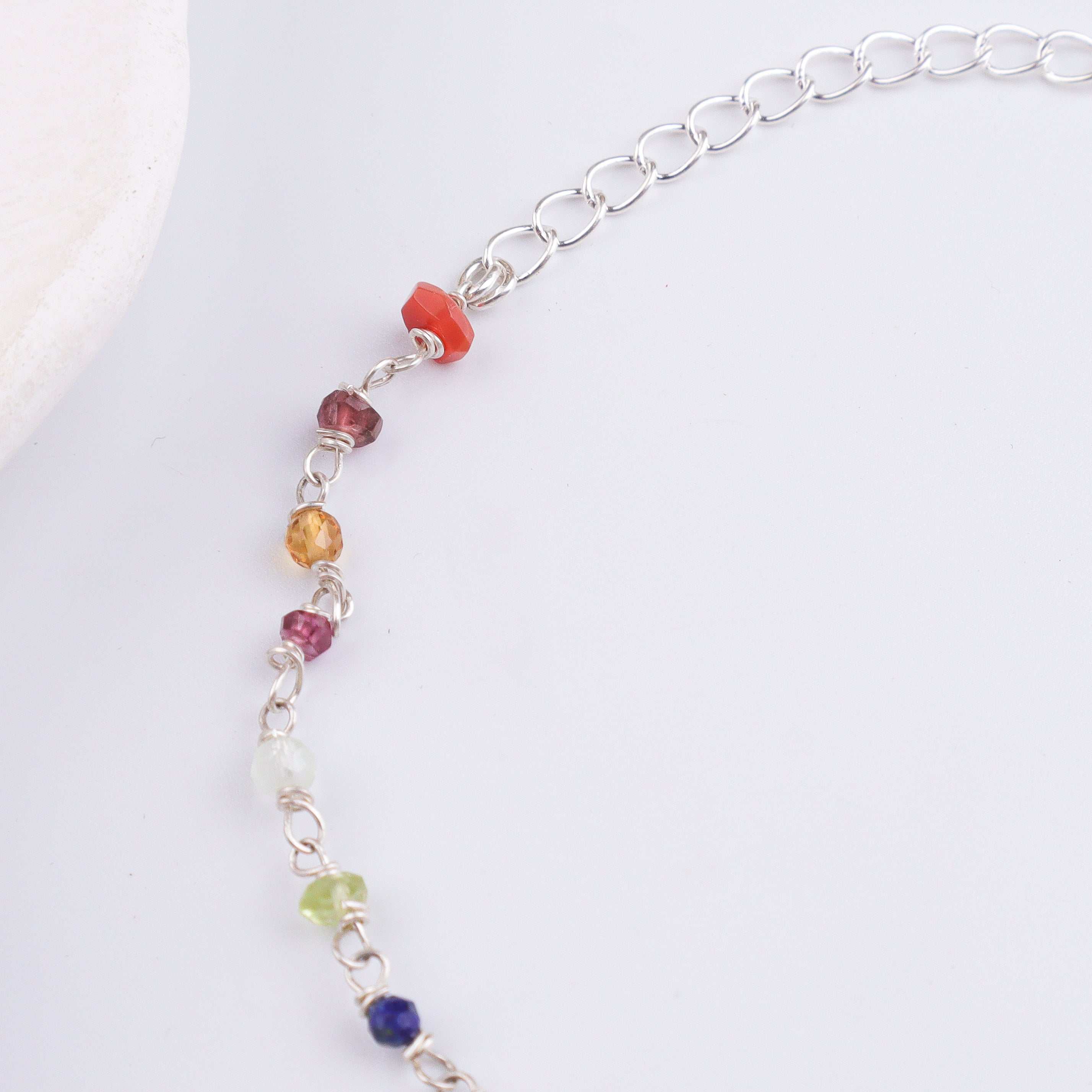 Multicolor Stone Silver Chain Bracelet (Project Handmade)