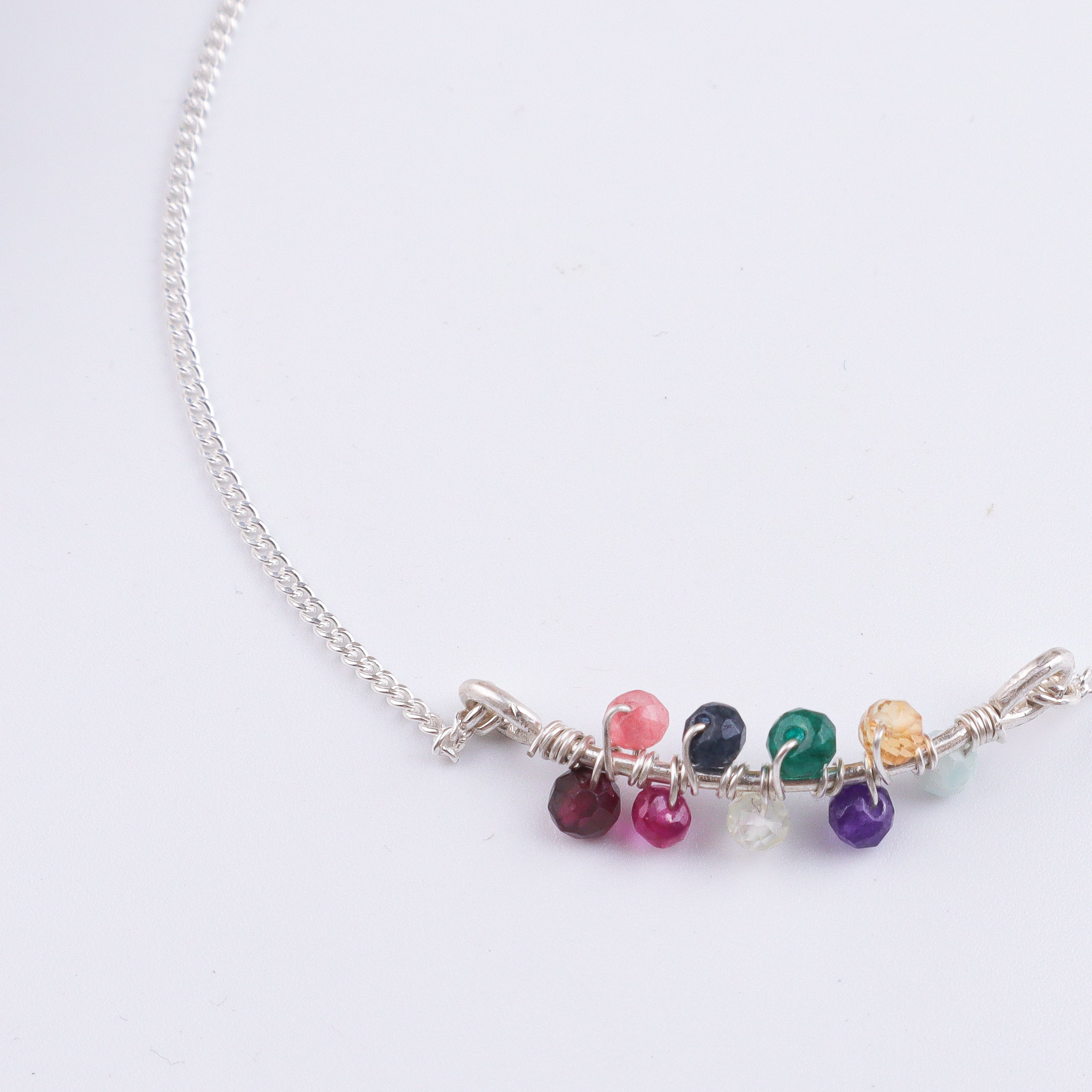 Multicolor Stone Silver Chain Bracelet (Project Handmade)