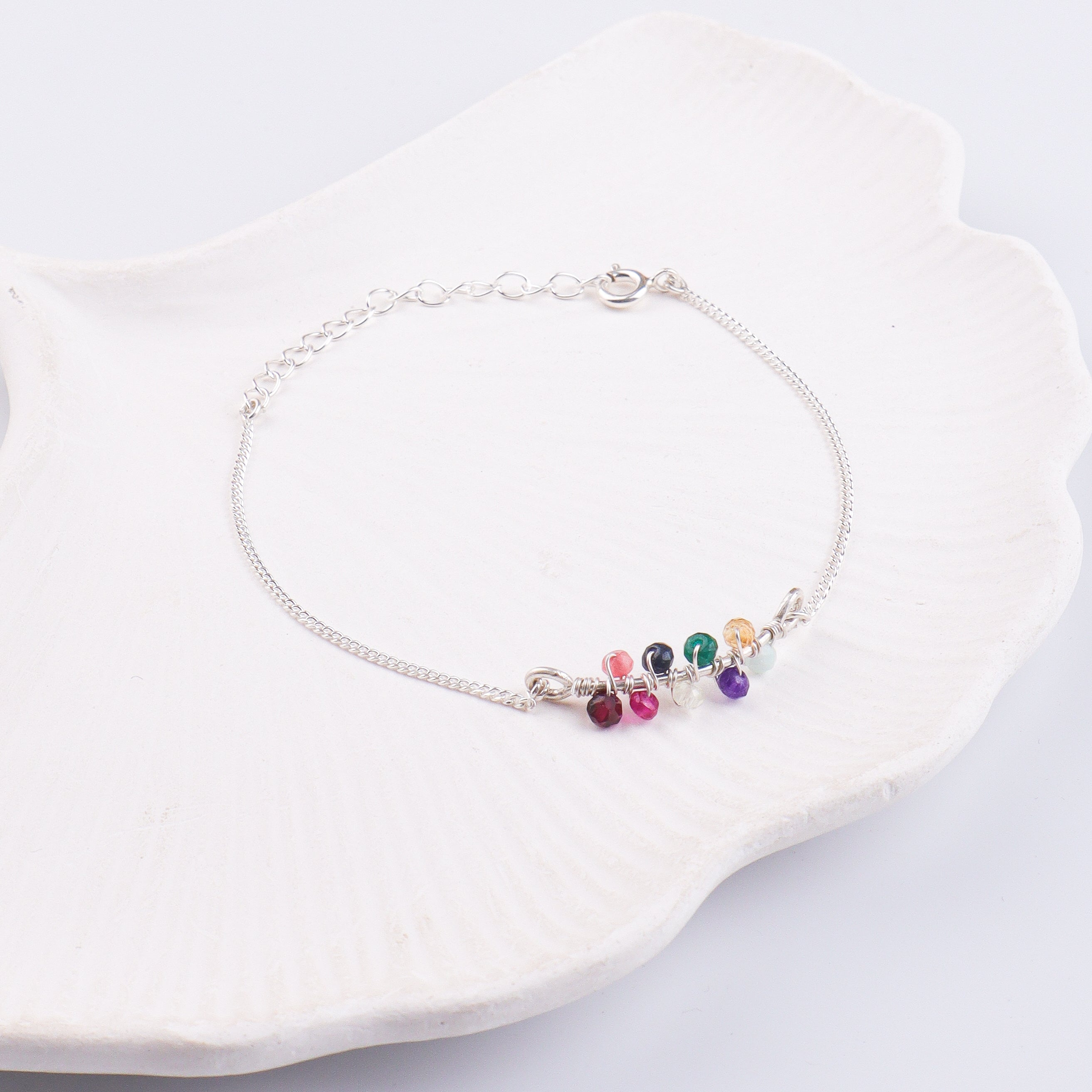 Multicolor Stone Silver Chain Bracelet (Project Handmade)