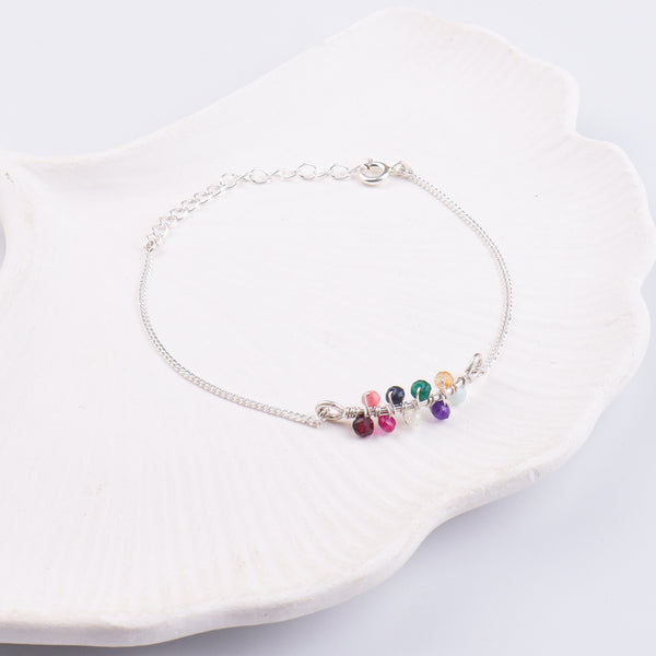 Multicolor Stone Silver Chain Bracelet (Project Handmade)
