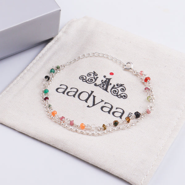 Multicolor Stone Silver Bracelet (Project Handmade)