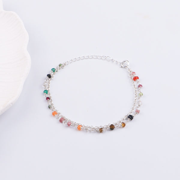 Multicolor Stone Silver Bracelet (Project Handmade)