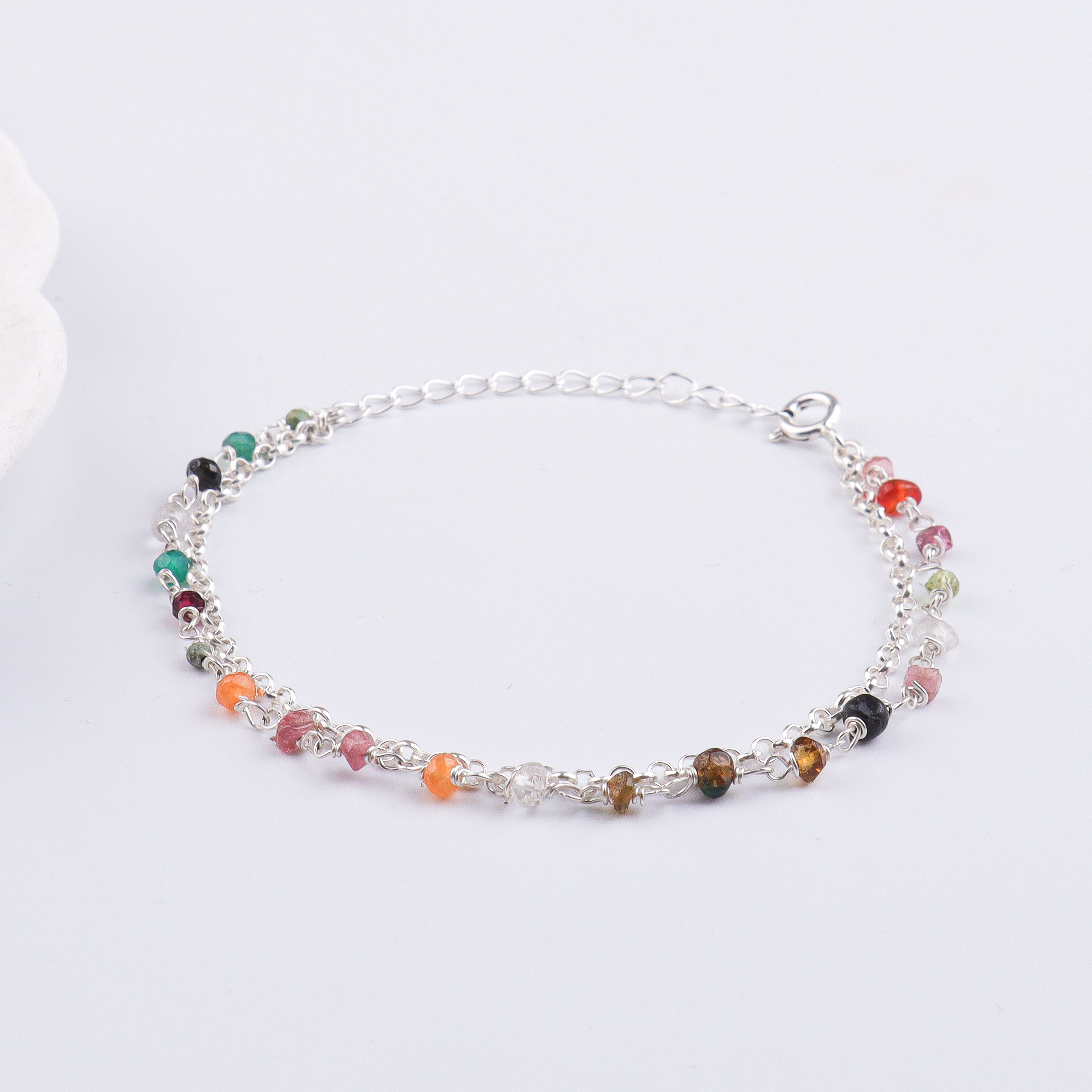 Multicolor Stone Silver Bracelet (Project Handmade)