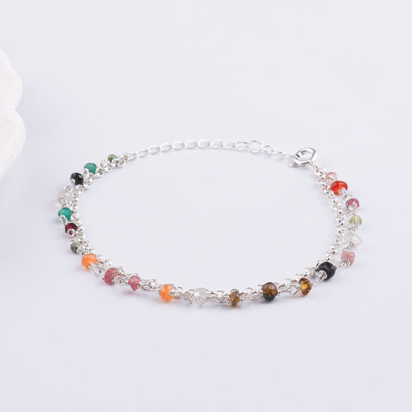 Multicolor Stone Silver Bracelet (Project Handmade)