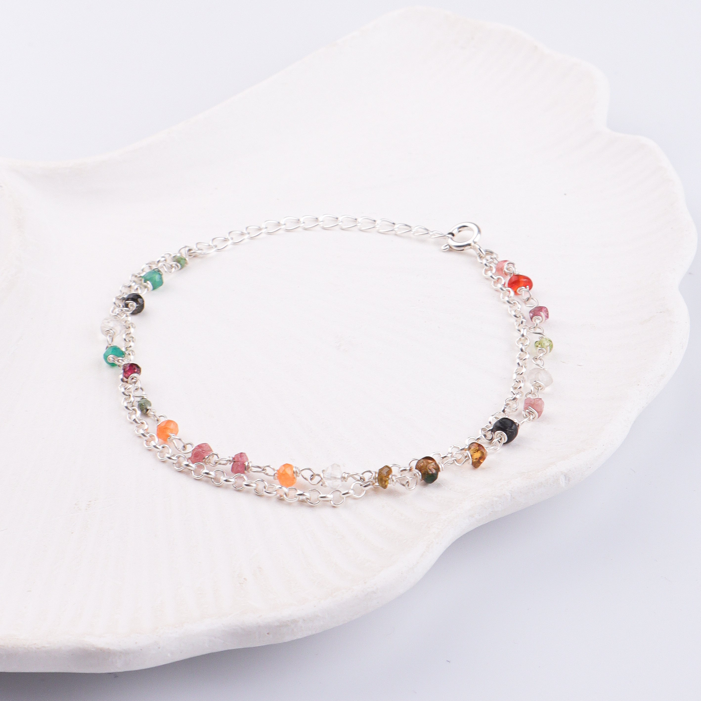 Multicolor Stone Silver Bracelet (Project Handmade)
