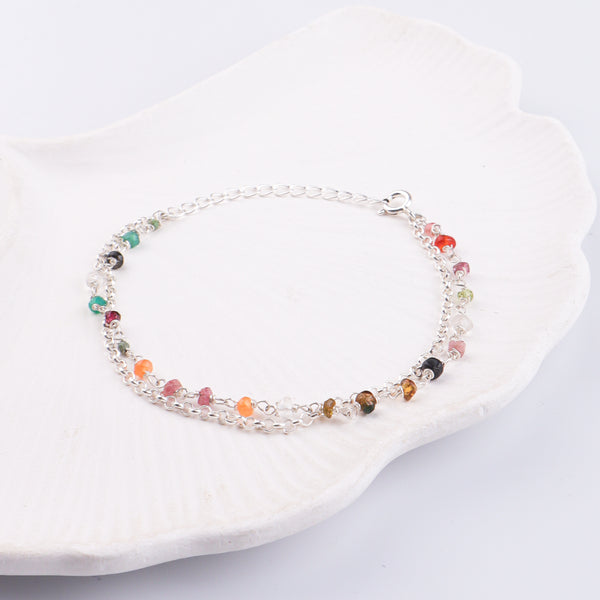 Multicolor Stone Silver Bracelet (Project Handmade)