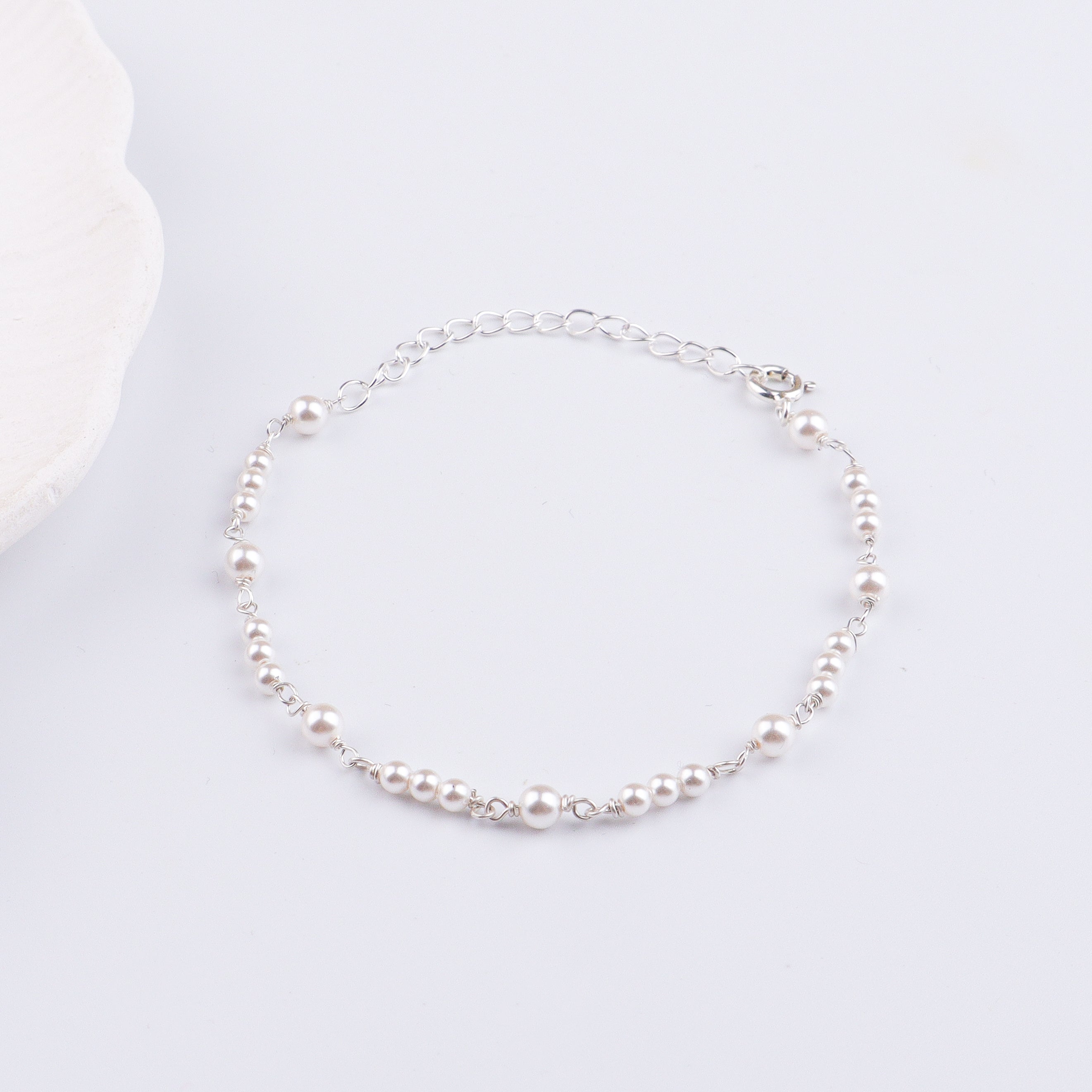 White Pearl Silver Ganthan Bracelet (Project Handmade)